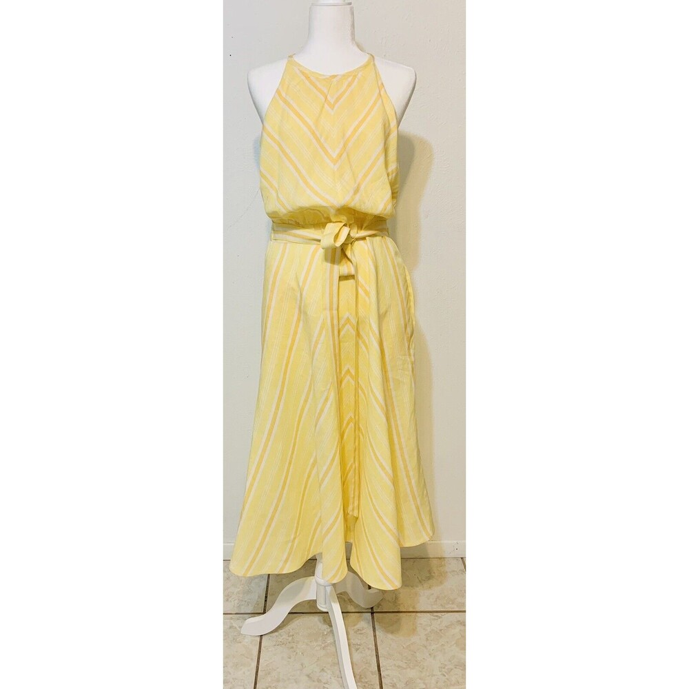 New York & Company Women Size M Linen Blend Halter Maxi Dress Vacation Cruise